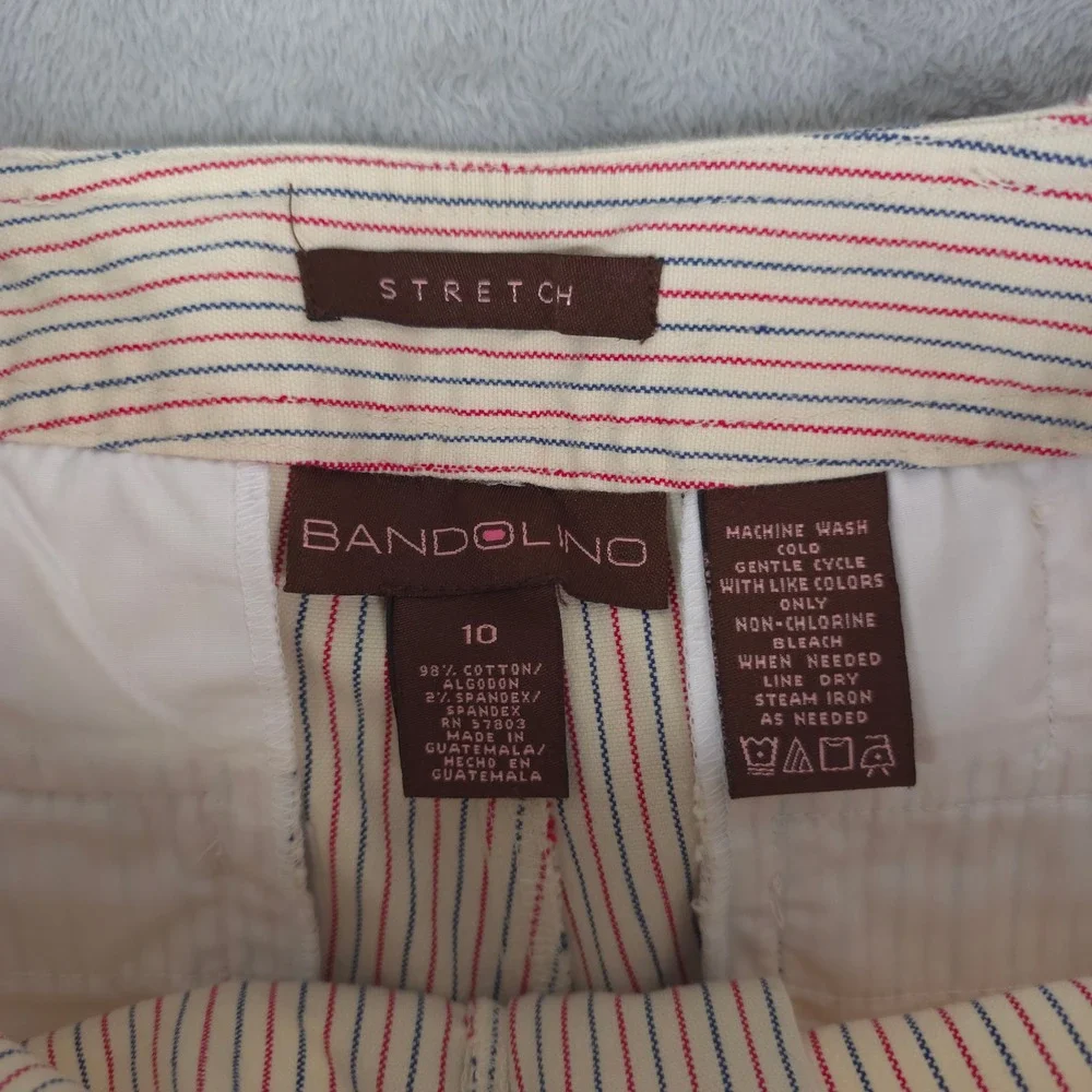Bandolino Capri Pants Womens 10 White Red Blue Striped Cuffed Stretch Nautical